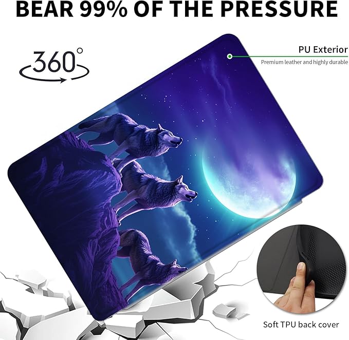 for Kindle Paperwhite Case,6.8" Kindle Paperwhite 11th Generation Case and Kindle Paperwhite Signature Edition,360 Degree Rotating Stand Leather Cover with Auto Wake/Sleep,Moon Blue Wolf