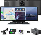Wireless Apple Carplay Screen for Car,11.26" Portable Car Play & Android Auto Touch Screen, Upgraded Car Stereo with 4K Dash Cam,Backup Camera/Mirror Link/Voice Control/GPS/AUX/FM for All Vehicles