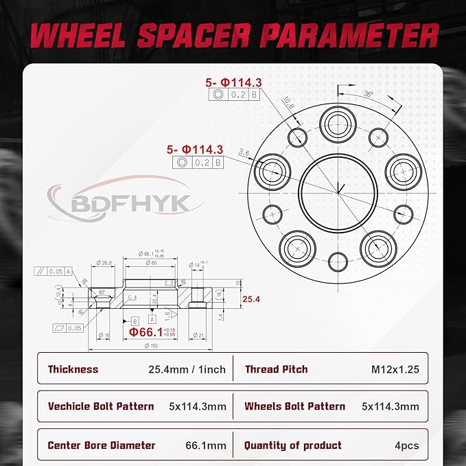 BDFHYK 5x114.3mm Wheel Spacers 1 inch Wheel Adapters Compatible with Nissan 350Z 370Z Infiniti FX35 G35 G37, Forged 5 Lug Wheel Adapters M12x1.25 & 66.1 mm Hub Bore, Set of 4, Not Hubcentric