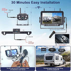 HD 1080P 7 inch RV Wireless Backup Camera: Dual Camera 30-Min Easy Install Clear Night Vision 4 Channels Recording Touch Key Monitor Rear View Camera for Furrion Pre-Wired RVs Travel Trailers Camper