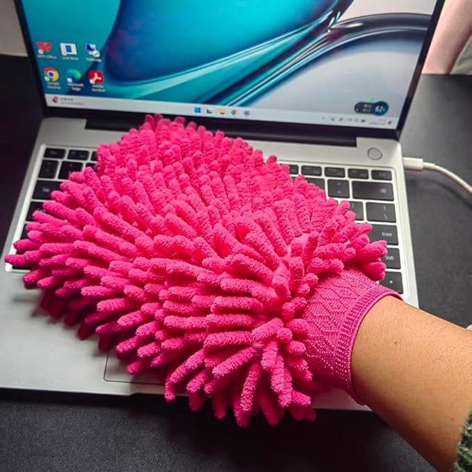 Conwork Car Wash Mitt Chenille Microfiber Golves, Ultra Soft & Scratch-Free, for Auto Detailing, Household Dusting & Multi-Surface Cleaning, 7" x 9.6"(2-Pack, Pink)
