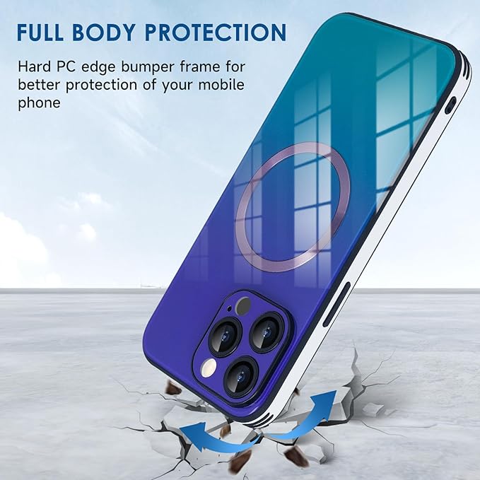 Guppy Compatible with iPhone 16 Pro Case Magnetic, with Full Camera Lens Protector [Compatible with MagSafe] Scratch Resistant Gradient Glass Back Cover Phone Case-Purple