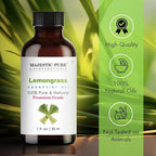 Majestic Pure Essential Oil with Glass Dropper - 100% Pure and Natural - Essential Oils for Diffuser, Aromatherapy, Soap and Candle Making, Lemongrass Essential Oil, Lemongrass Oil, 1 Fl Oz