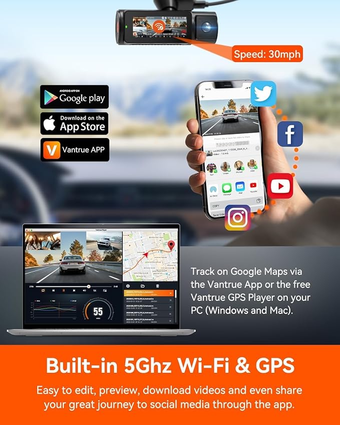 Vantrue N4 Pro 4K 3 Channel Dash Cam,STARVIS 2 IMX678 x PlatePix™ x HDR Night Vision, 4K+1080P+1080P Front Inside and Rear Dash Camera, Voice Control, WiFi, GPS (Renewed)