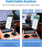 Dual Cup Phone Holder for Car, Cup Mount, Holds 2 Phones Simultaneously, car Phone Mount Compatible with MagSafe, Fits iPhone/Samsung/Motorola/Google/LG/TCL & 4.0-7.0 Inch Smartphones