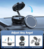 Suction Cup Phone Mount, Vacuum Magnetic Phone Holder Stand for Car, 5 Nano Gel Pads for Smooth/Rough Surfaces, 360° Rotatable Strong Grip Phone Stand for All Smartphones, Driving Home (Black)