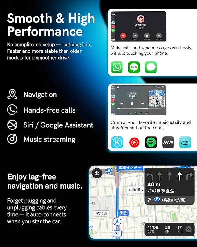 Wireless CarPlay Adapter for Apple iPhone & Android 2025 Upgrade Mini 2-in-1 Wired Android Auto to Wireless, Compact Design Plug & Play Auto Connect Car Play Dongle Fits for OEM Wired CarPlay Cars