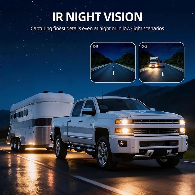7'' Wired Backup Camera System with DVR Recording, 1080P HD Monitor & IP69 Waterproof RV Rear View Camera, Loop Recording, Split Screen, 12V-24V