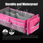 LIBZAKI Oversize 4 in 1 Car Trunk Storage Organizer, Multi Compartment Collapsible Trunk Storage Box with Cooler Bag for Car Truck SUV-Rose red