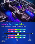 RGB Interior Car Strip Lights with Smart APP Control, Music Sync Under Dash Footwell Neon Internal Lighting Kit Multicolor,12V LED Strip Lights for Cars, Trucks, SUVs with Car Charger(1 Set)
