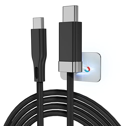 Magtame USB C to USB C Cable 5FT, StayCable with Built-in Magnetic Organizer for Nightstand, Desk and Car, 60W Fast Charging Cord with 2 Adhesive Metal Plates, Braid Type-C Cable for iPhone 17 16