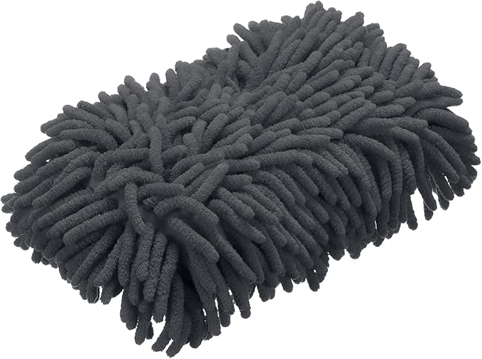 HARFINGTON Car Wash Sponge 9.1" x 4.7" Chenille Microfiber Mitt Scratch-Free Absorbent Scour Scrubber Cleaning Sponge for Washing Detailing on Cars, Trucks, SUV, Boats, RVs, Gray