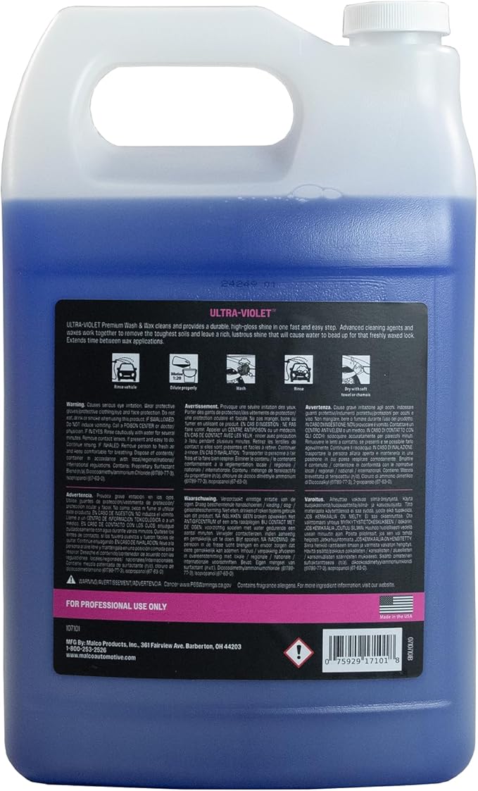Malco Ultra Violet Premium Wash'n Wax – Best 2-In-1 Car Wash and Wax/Cleans and Provides A Durable, High-Gloss Shine in One Fast and Easy Step / 1 Gallon (107101)