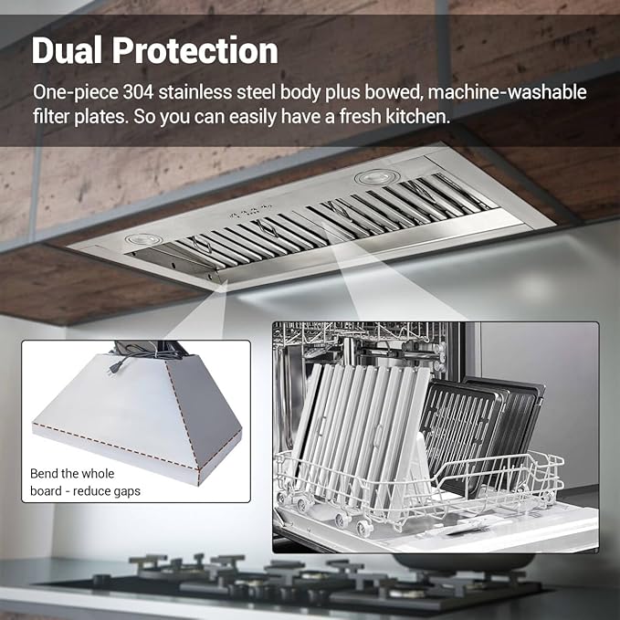CHETTO C 30 Inch Under Cabinet Range Hood Kitchen Stove Vent with 4 Speed Exhaust Fan Reusable Filter and LED Lights Three Minutes Delayed Shutdown 304 Stainless Steel (30 inch)