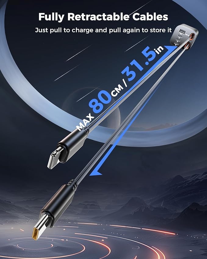Retractable Car Charger, SUPERONE 99W Car Phone Charger with Cables Fast Charging, USB C Car Charger Adapter for iPhone 17 16 15 14 13 12, Samsung, Black (Pack of 2)