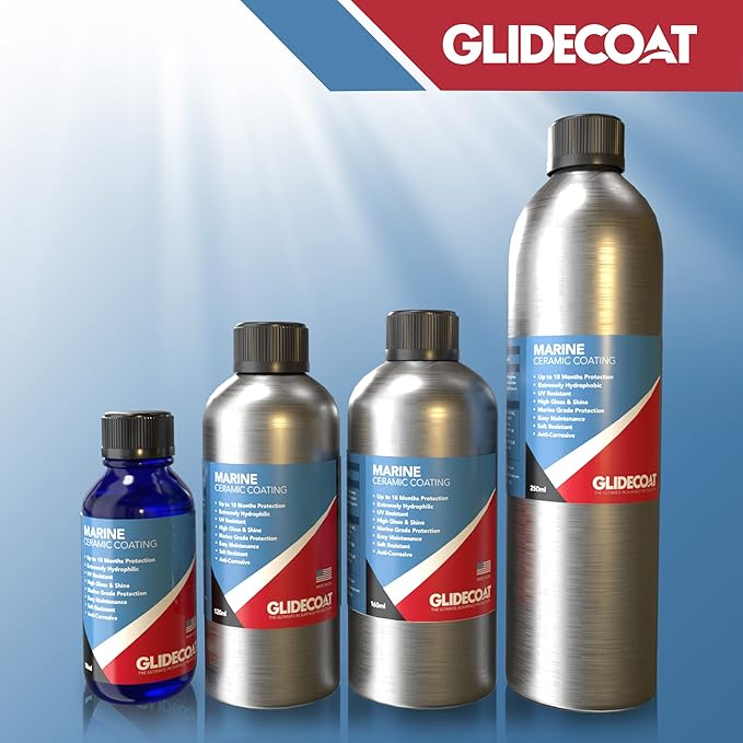 Glidecoat Marine Ceramic Coating - 50ml - UV Protection, Enhanced Gloss, Super Hydrophobic Surface Repels Dirt, Salt, Water and more - DIY Friendly Ceramic Coating for Boats - Boat Wax Alternative