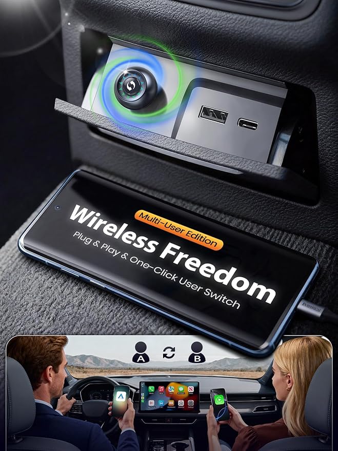 Wireless CarPlay Adapter & Android Auto Adapter, One-Click User Switch, Fast & Stable, Converts Wired to Wireless, Stable Connection Car Play Dongle for iOS 10+ / Android 11+ (Blue)