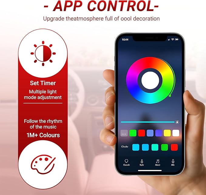 LED Illuminated Car Floor Mats with Remote Control, App Controlled RGB Color Changing Interior Lighting, Universal Fit 4-Piece Set