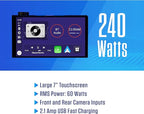 JENSEN J5UP7 7-inch Top Mount Control Touchscreen Receiver with Certified Wireless Apple Carplay Android Auto | Double DIN Car Stereo with Bluetooth | IllumiNITE Custom Colors | Backup Camera Input