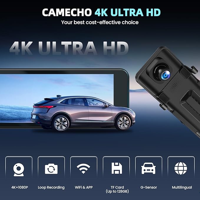 Mirror Dual Dash Camera for Car, Dashcam 4K Front 1080P Rear View ADAS BSD LCA Wi-Fi&APP 10.88" IPS Touch Screen HDR Night Vision G-Sensor Loop Recording 24H Parking Monitor Parking Monitor