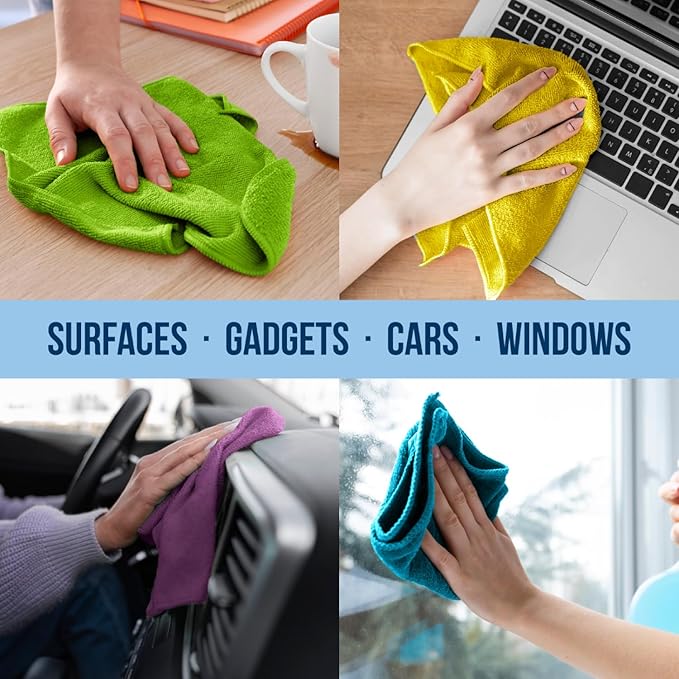 GREEN LIFESTYLE Microfiber Cleaning Cloth 11.5" x 11.5" 150 Pack - Edgeless Microfiber Towels for Cars, Cleaning Rags, Lint Free Car Microfiber Towel, Reusable Cleaning Cloths (Multicolor)
