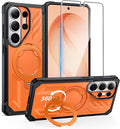 FNTCASE for Samsung Galaxy S26-Ultra Case: [360 Spin Magnetic Ring Kickstand] [Compatible for MagSafe] [Screen Protector] Heavy Duty Military Grade Protection Protective Phone Case with Stand Orange