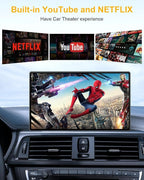 5-in-1 Wireless CarPlay Adapter with Netflix/YouTube/TF, Android Auto & Carplay Adapter with USB-A and USB-C Cables,Convert Wired to Wireless Apple Dongle, Magic Video Ai Box Car Play for iOS 10+