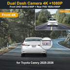 Fitcamx Front 4K+Rear 1080P Dash Cam Adapts for Toyota Camry 2025-2026 Hybrid (HD2-06090), Integrated OEM Look, 2 Way HD Video, Built-in WiFi & APP, Loop Recording, G-Sensor, Easy to Use, 128GB Card
