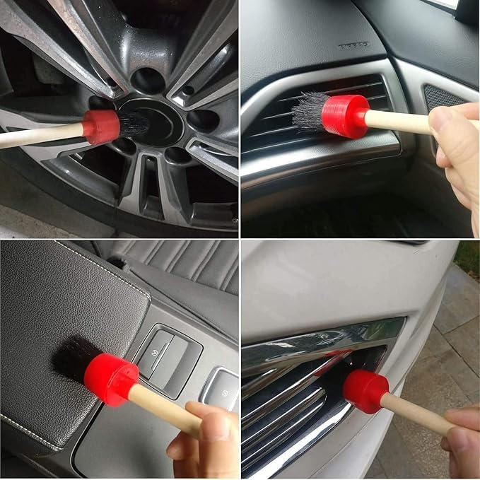 Car Detailing Brush Set - Premium Car Wash Brushes for Wheels, Interior & Exterior Cleaning, Includes Plastic & Wood Brushes for Dashboard Care