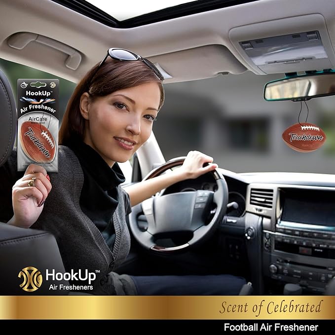 Football Car Air Freshener by HookUp - 4 Pack - Black Gold Scent (Extra Strong) | Unique Football Gift for Players, Coach, Fans | Hanging Car Accessory with Long Lasting Fresheners Smell