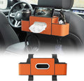 Multifunctional 3‑in‑1 Car Seat Back Storage Box Organizer with Cup Holders, Tissue Box Slot & Headrest Hooks – Backseat Car Organizer for Phones, Snacks, Drinks, Bags, Travel Storage (Orange)