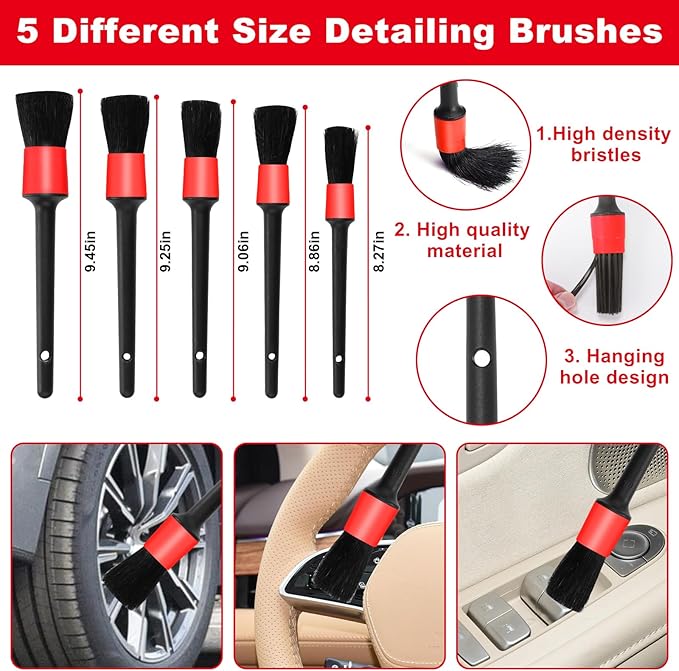 Viewsun Windshield Cleaner Tool, 17Pcs Red Car Interior Cleaning Kit, Car Detailing Kit Interior Cleaner, Car Detailing Brushes, Car Cleaning Gel, Inside Cleaning Supplies Accessories for Women Girls