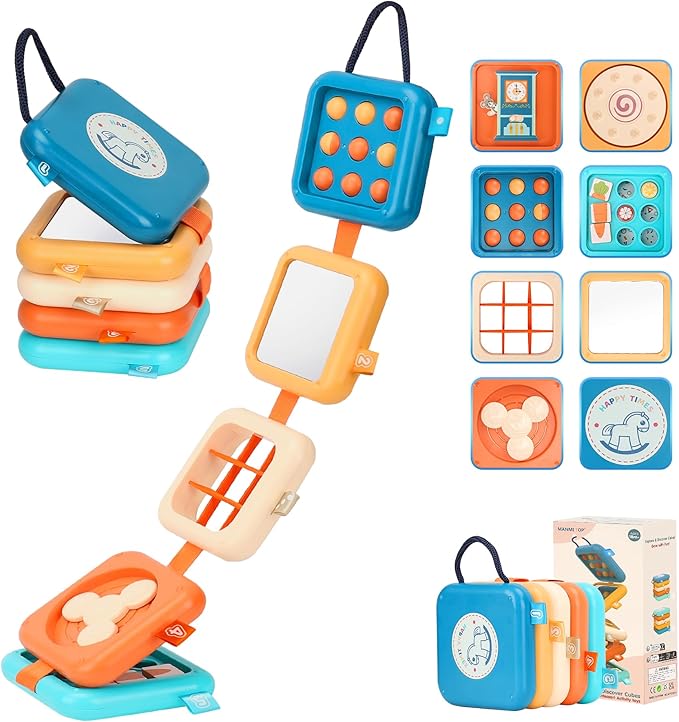 Busy Board for 1 Year Old, Travel Toys for Toddler 1-3 on Plane Car, Montessori Busy Board Busy Cube, Toys for 1 Year Old Boy Girl, Easter Basket Stuffers for Toddler