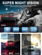 Dash Cam Front and Rear Inside, 360° Dash Camera for Cars 4 Channel 2K FHD Mini Dashcam, Car Camera Built-in WiFi GPS, Free 64G Card, Voice Control, Night Vision WDR/HDR, 24/7 Parking Mode V50-4CH