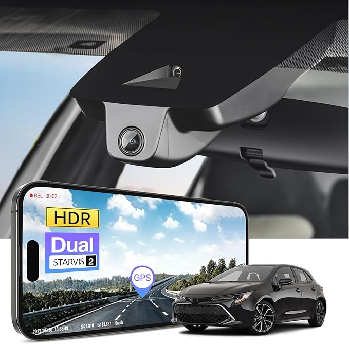 Front 4K HDR Dash Cam STARVIS 2 IMX678, Custom Fit for Toyota Corolla & Hybrid 2020-2022, Corolla Hatchback 2019-2022 Gen12 E210 (Model B), 5GHz WiFi, GPS, 64GB Card