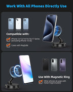 Vacuum Magnetic Suction Car Phone Holder for Magsafe, 360° Adjustable Suction Cup Phone Mount for Car Gym Mirror, Compatible with iPhone & Android