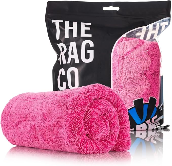 The Rag Company - The Liquid8r M22 Drying Towel - 70/30 Blend, Microfiber, High Absorbency, 20in x 20in - Pink