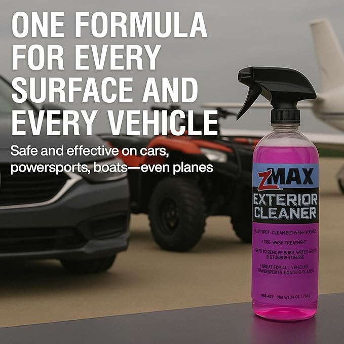 zMAX Exterior Cleaner, 24oz - Multi-Surface Pre Wash for Car Detailing and Spot Cleaning Stubborn Debris - Easily Removes Bird Droppings, Bugs, Dirt, Grime, Mud, Water Spots, Salt and De-Ice Residue