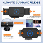 15W Qi Wireless Car Charger Mount Holder Compatible for Samsung Galaxy Z Fold7 Fold6 Fold5 Fold4 Fold3 Fold2 Fold 4.3in-6.9in Phone Auto Clamp Fast Charger