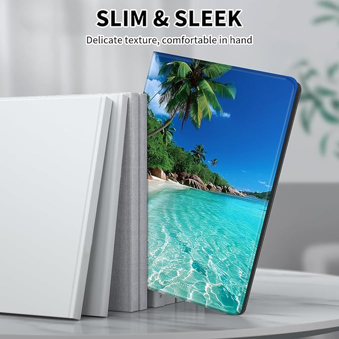 Case for 7" Kindle Paperwhite 12th Generation 2024 & Kindle Colorsoft Signature Edition,Leather Folio Adjustable Stand Cover Auto Wake/Sleep for Kindle Paperwhite 2024,Green Sea Beach