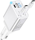 Retractable Car Phone Charger USB C, 4 in 1 Fast Car Charging Adapter with 2 Flexible USB C Cable for iPhone 17e 17 Samsung S26 Android, USBC Cigarette Lighter Gift for Men Android Auto Adapter