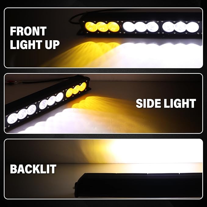 Willpower 22 inch LED Light Bar Single Row White Amber Dual Color 120W Off Road Light Bar Spot Flood Combo LED Work Light Truck UTV 4x4 Cars SUVs ATVs Boats Fog Driving Light with Wiring Harness kit
