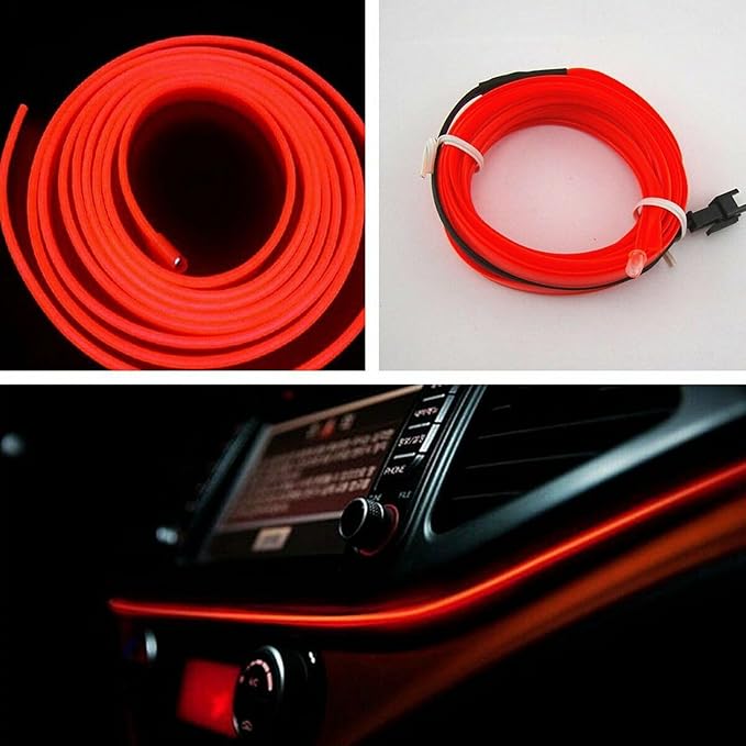 Riloer El Wire Lights for Car, Interior Neon Lights Strip Car LED Strip Light Interior for Car Garden Party Decoration, Car Ambient Lighting Kits, 3m/9.8ft Ice Blue LED