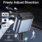 Retractable car Charger USB C, 4 in 1 Fast Car Phone Charger 120W, USBC and Lightening Car Adapter, iPhone 16 pro car Charger, Compatible with iPhone 16/15/14/13/12/11- Pro Max, Galaxy, Pixel