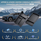 Center Console Organizer Storage Box & Armrest Bottom Mat for Toyota RAV4 2026, Interior Accessories Armrest Insert Tray Storage Box for 2026 RAV 4, Black