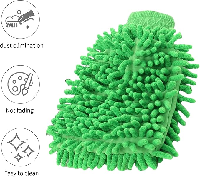 1 Pack 2 Green Car Wash Mitt Microfiber, Deluxe Scratch Free Microfiber Wash Mitt ,9 Inches X 5.5 Inches Car Washing Care Cleaning Kit.
