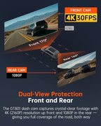 Dash Cam Front and Rear, 4K Ultra HD+1080P Dash Camera for Cars, Built-in Wi-Fi GPS, Included 32GB Card, 2.0'' IPS Screen Mini Car Camera, App, Night Vision, 170°Wide Angle, 24H Parking Mode
