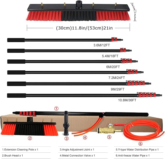 Water Fed Pole Kit Telescopic Brush, Extendable Cleaner Conservatory Roof, Extension Rod Cleaning Equipment for Photovoltaic Panel Cleaning, Trucks (Black 20FT/6M)