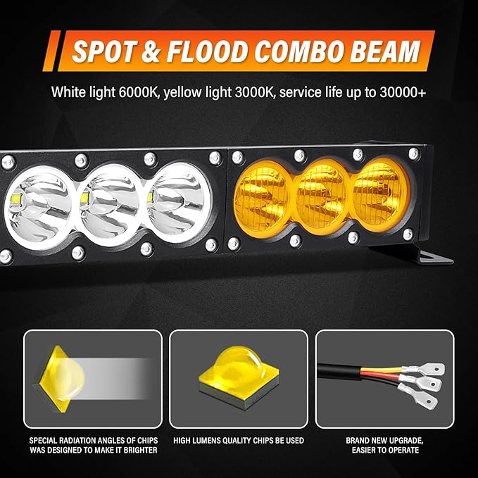 AUXTINGS 28 inch Single Row Dual Color LED Light Bar 150W Off Road Light Bar White Amber Combo LED Work Light Truck UTV 4x4 Cars SUVs ATVs Boats Fog Driving Light with Wiring Harness kit