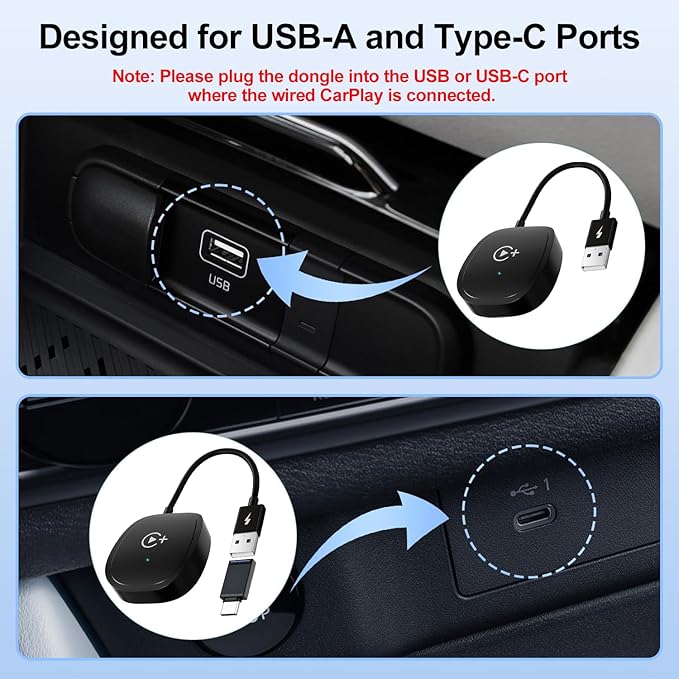 XHU Wireless CarPlay Adapter, CarPlay Wireless Adapter Supports Netflix, YouTube, and TikTok Stream Media Play, for OEM Wired CarPlay to Wireless Dongle, Only Fits for iOS 10+ Phone & Cars from 2016